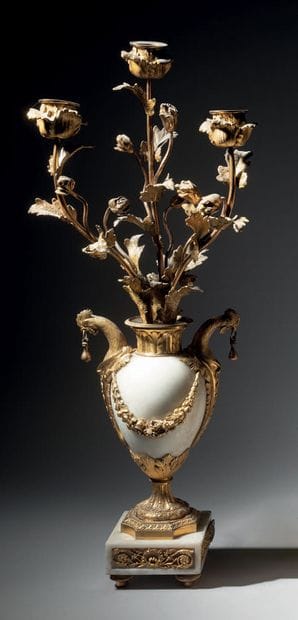 Pair of large white marble and chased ormolu...