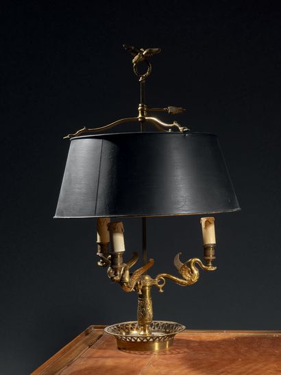 Hot-water bottle lamp in chased gilt bronze....