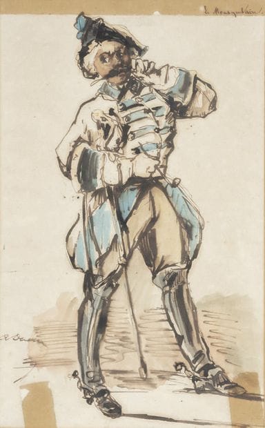 Achille DEVÉRIA (1800-1857)
The musketeer
Watercolor,...
