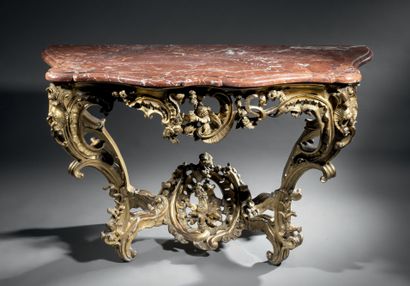 Large console table in richly carved and...