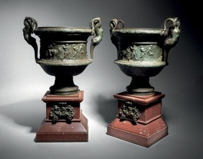 Pair of baluster vases in cast bronze with...
