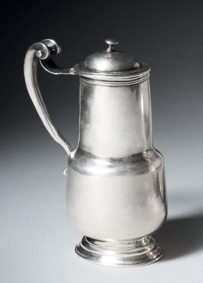 Covered silver-plated coffee pot on threaded...