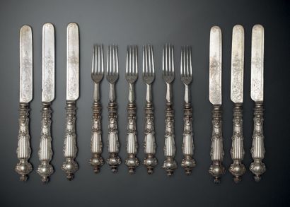 Set of six silver-plated entremets cutlery...