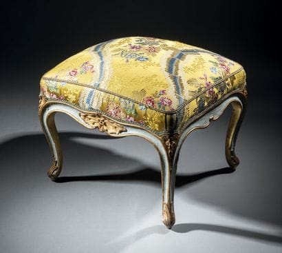 Molded wood stool, carved, gilded and rechampied...