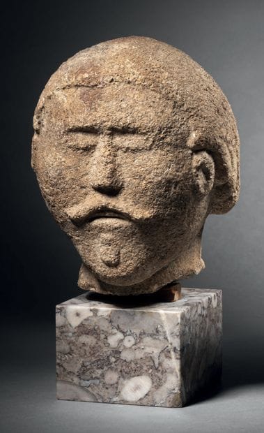 Male head
The flat, heart-shaped face features...