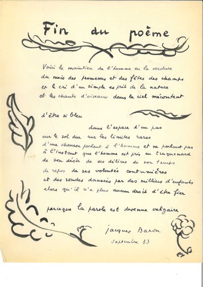 BARON Jacques
MANUSCRIPT, 2 AUTOGRAPH POEMS,...