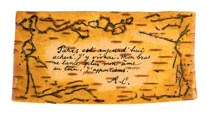CHAR René
POEM-OBJECT SIGNED ON BARK. 1956....