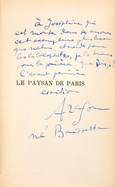 ARAGON Louis
LE PAYSAN DE PARIS. Paris, Gallimard,...