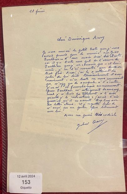 GRACQ Julien
AUTOGRAPH LETTER SIGNED to Dominique...