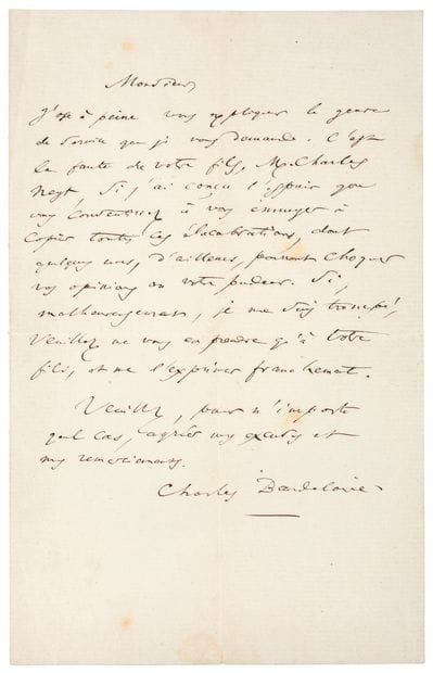 BAUDELAIRE Charles
AUTOGRAPH LETTER SIGNED...