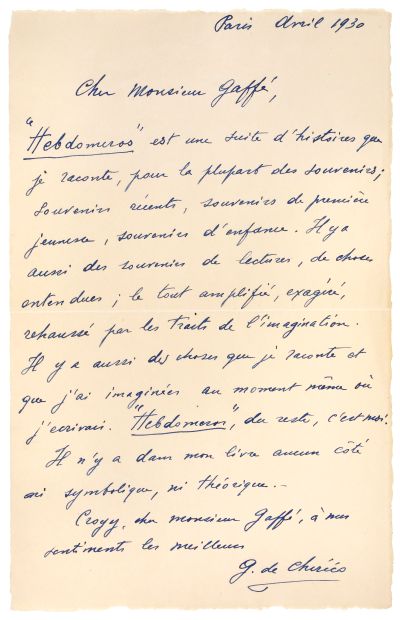 CHIRICO Giorgio de Hebdomeros
Bifur, Editions...