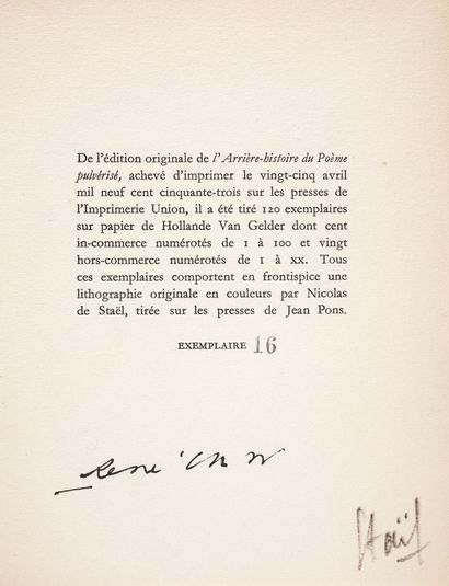 CHAR René. STAËL Nicolas de
ARRIÈRE-HISTOIRE...
