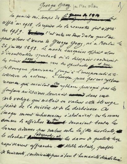 MAC ORLAN Pierre. GEORGE GROSZ
MANUSCRIT...