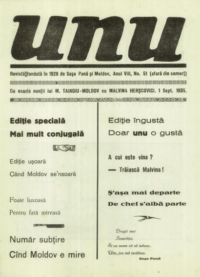 REVUE. UNU. Bucuresti, Editeur: Sasa Pana,...