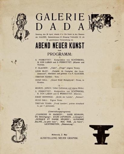 [DADA]. GALERIE DADA. PROGRAMM: ABEND NEUER...
