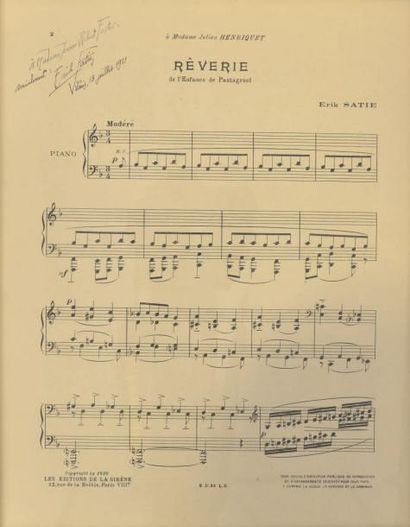SATIE Erik
RÊVERIE. PARTITION MUSICALE SIGNÉE....
