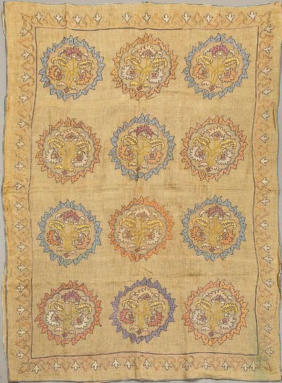 Textile with floral medallions
Polychrome...
