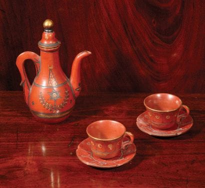 Tophane pot and cups
Glazed earthenware painted...