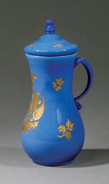 Rare blue opaline covered vase decorated...