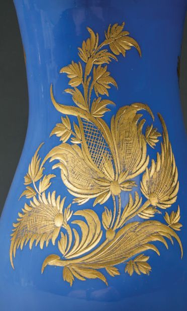 Rare blue opaline covered vase decorated...