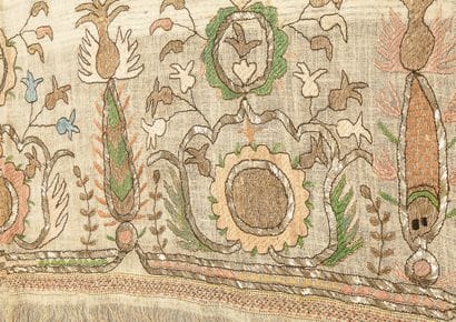 Ottoman embroidery with pineapple, fish and...