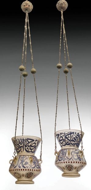 Two mosque lamps from a palace in Heliopolis
Enamelled...