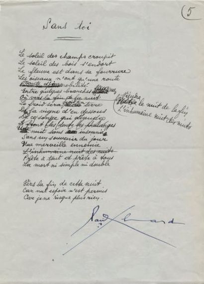 ELUARD Paul
SANS TOI. POÈME AUTOGRAPHE SIGNÉ....