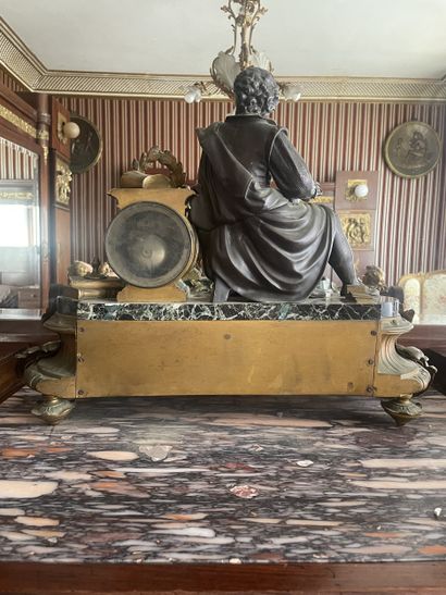 Important clock in sea-green marble and gilded...