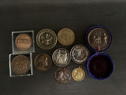 Set of 10 bronze, gilt or silver medals on...