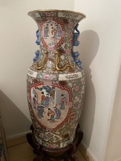 A large polychrome porcelain baluster vase...