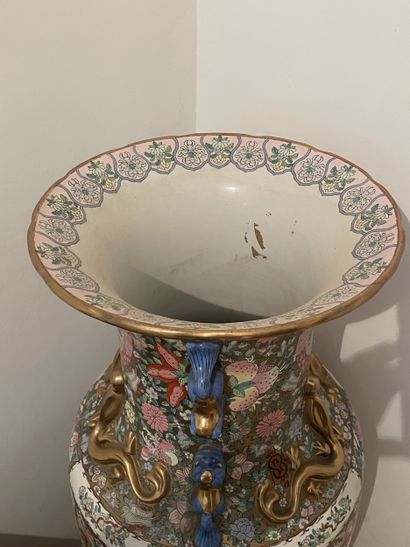 A large polychrome porcelain baluster vase...