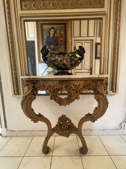 Carved and gilded wood sconce console. Two...