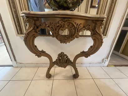 Carved and gilded wood sconce console. Two...