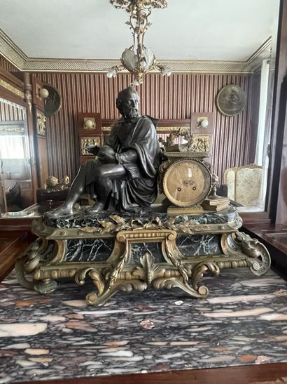 Important clock in sea-green marble and gilded...