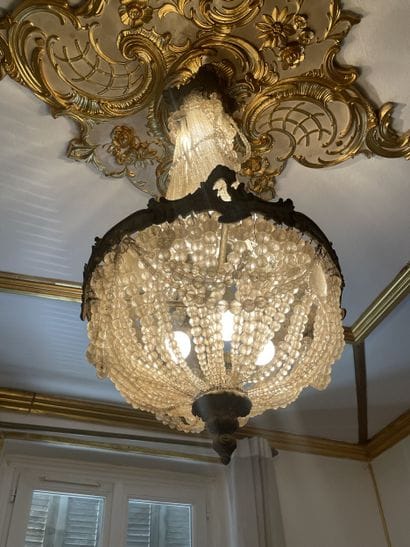 Gilt bronze balloon chandelier with glass...