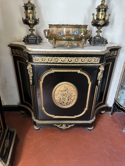 In-between cabinet in blackened wood veneer,...