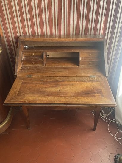 Sloping desk in molded walnut with filet...