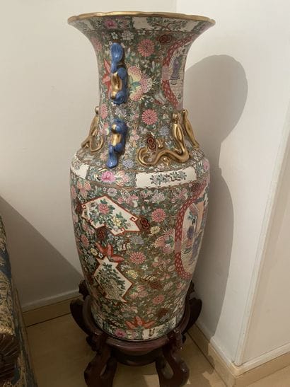 A large polychrome porcelain baluster vase...