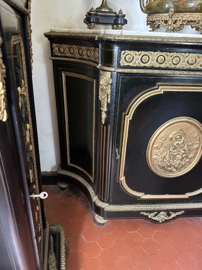 In-between cabinet in blackened wood veneer,...