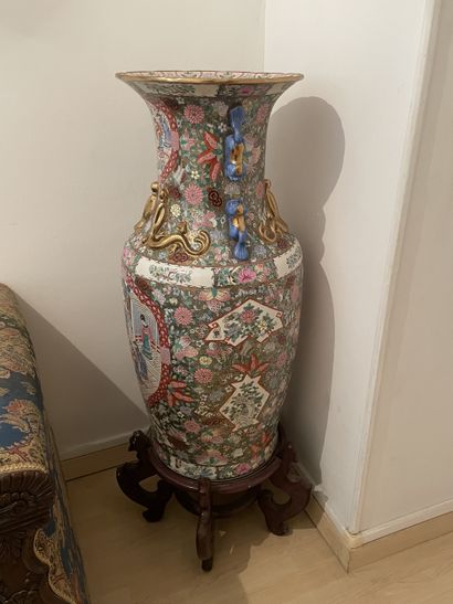 A large polychrome porcelain baluster vase...