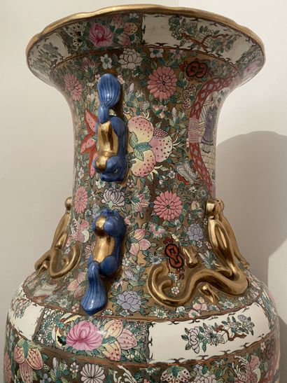 A large polychrome porcelain baluster vase...