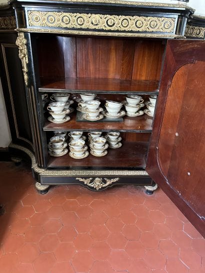 In-between cabinet in blackened wood veneer,...