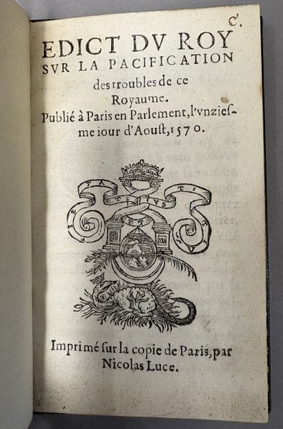 PROTESTANTISME. - Edict du Roy sur la pacification...