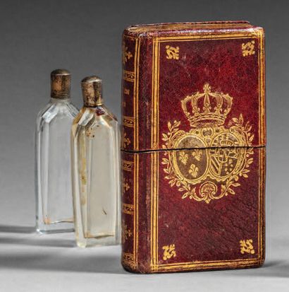 SALT BOTTLE CASE, in-18 format, red morocco,...