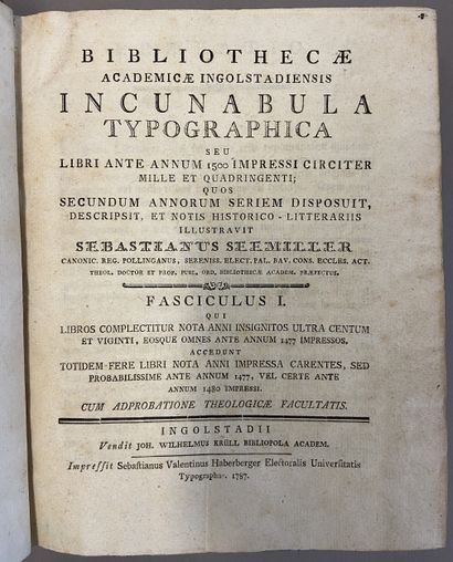 INCUNABLES. - SEEMILLER (Sébastien). Bibliothecae...