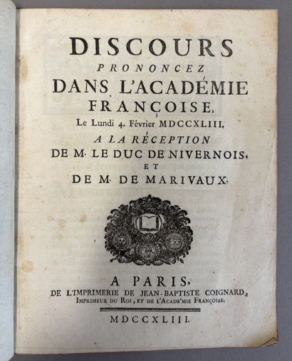 MARIVAUX. - Discours prononcez dans l'Académie...