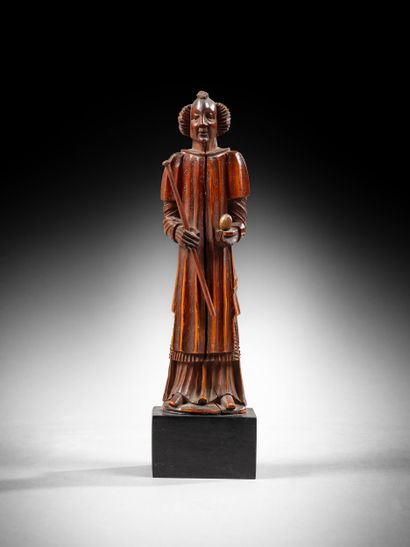 Saint Abbé en buis sculpté en ronde-bosse....