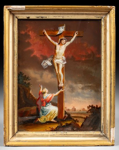Fixé sous-verre représentant le Christ en...