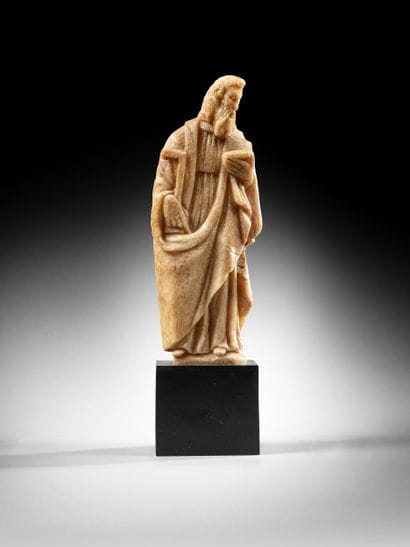Saint Thomas en albâtre sculpté, dos ébauché....