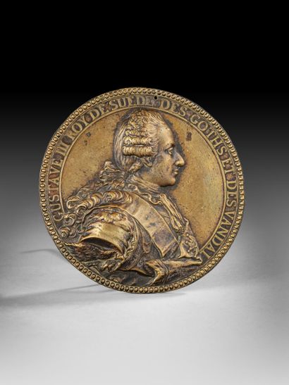 Grande médaille uniface en bronze avec traces...